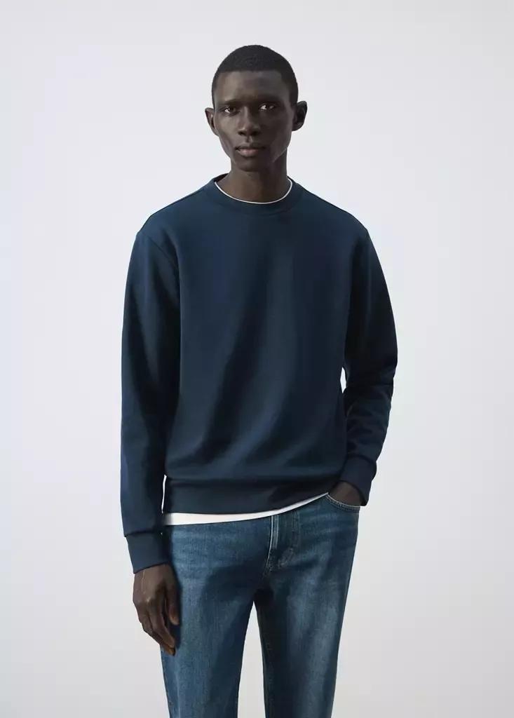 Blue Cotton-Blend Regular-Fit Sweatshirt, Dark Blue, medium