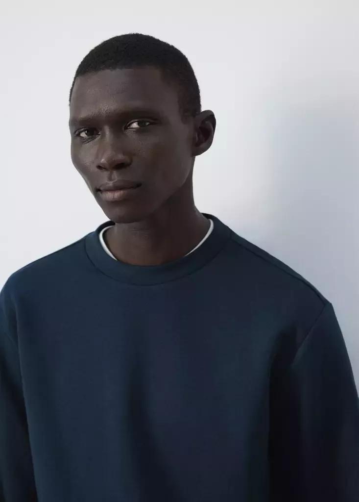 Blue Cotton-Blend Regular-Fit Sweatshirt, Dark Blue, large image number 3