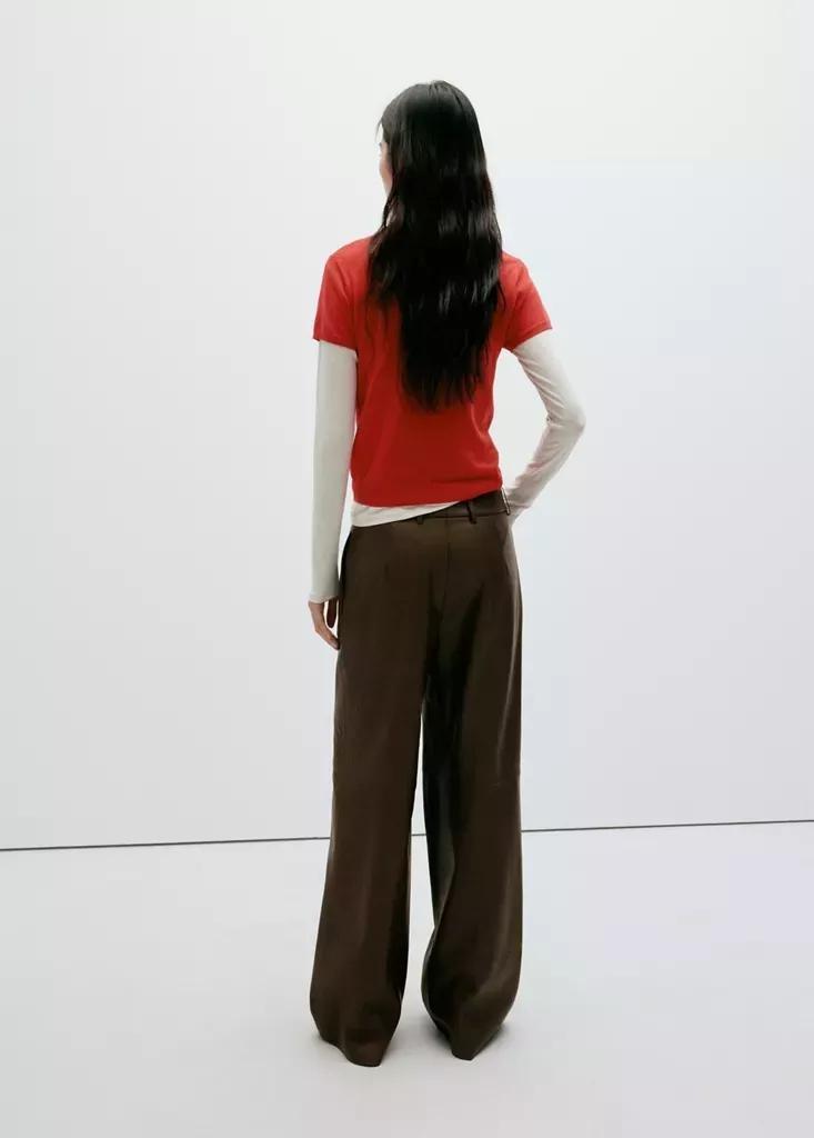 Brown Wide Leg Faux-Leather Trousers, Medium Brown, large image number 2