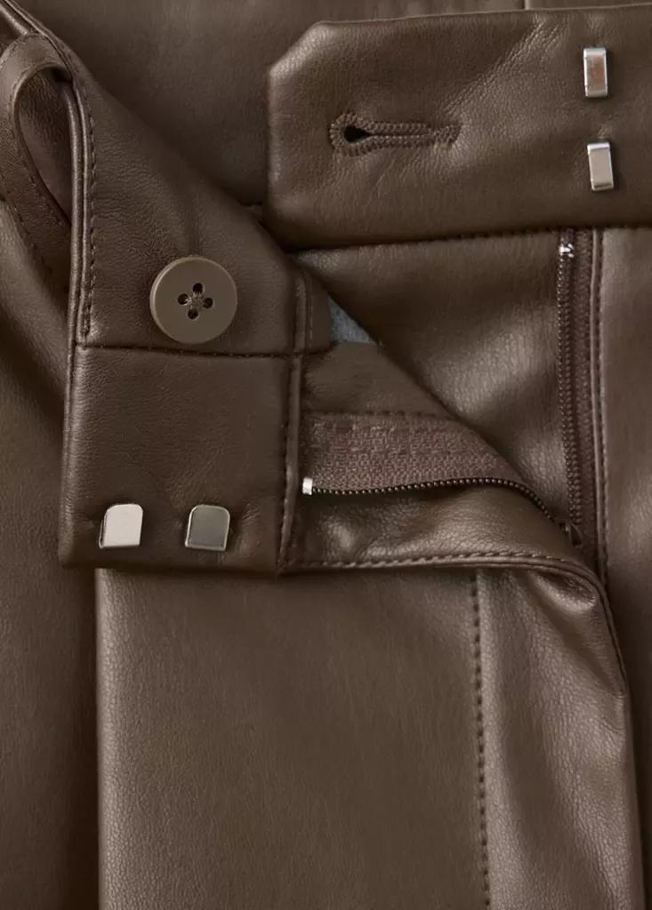 Brown Wide Leg Faux-Leather Trousers, Medium Brown, large image number 5
