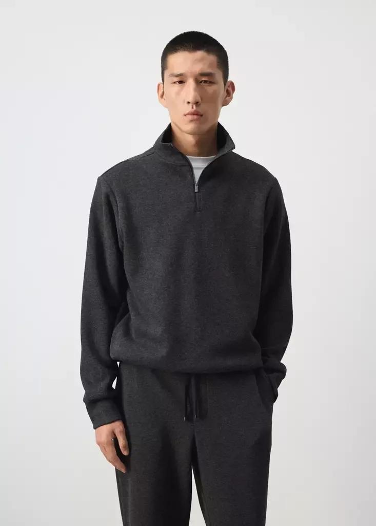 Grey Regular-Fit Zip-Neck Sweatshirt, Dark Grey, medium