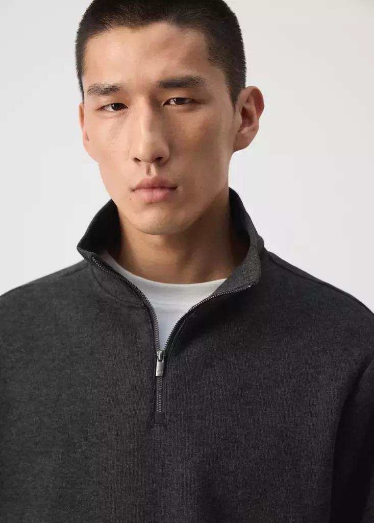 Grey Regular-Fit Zip-Neck Sweatshirt, Dark Grey, large image number 4