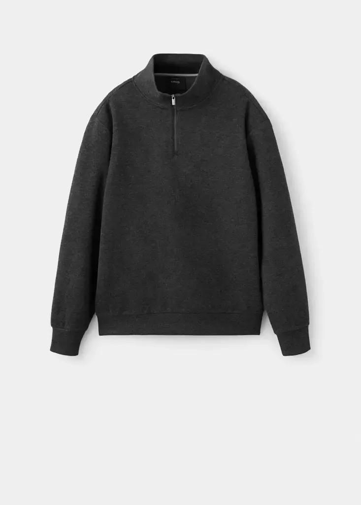Grey Regular-Fit Zip-Neck Sweatshirt, Dark Grey, large image number 5
