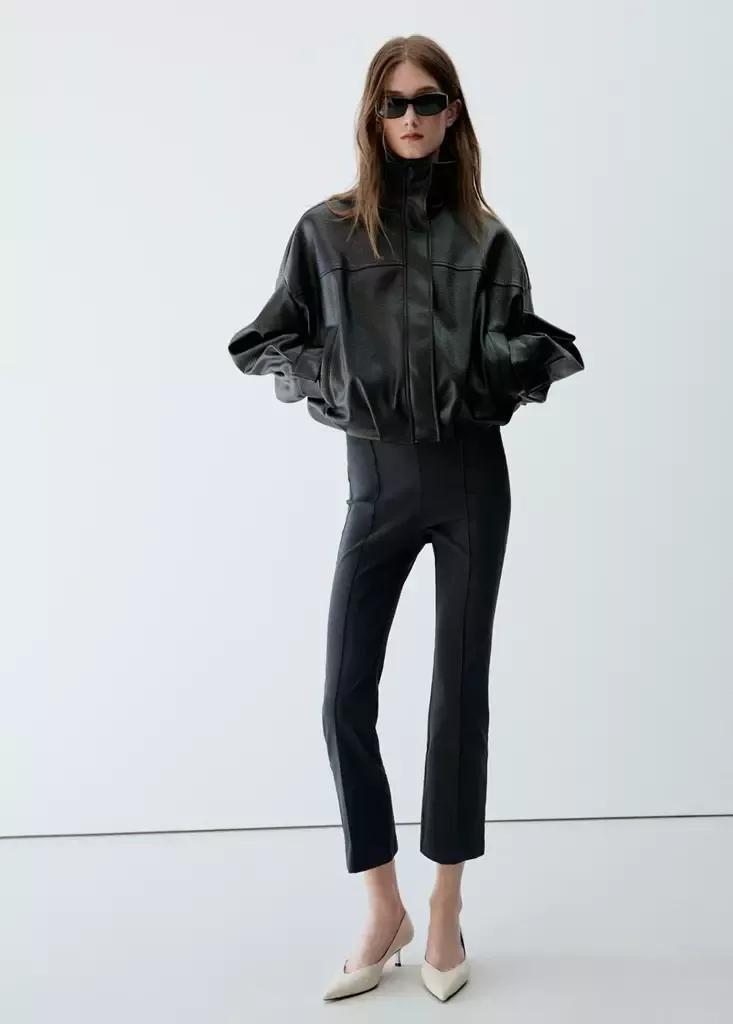 Grey High-Waist Crop Trousers, Charcoal, medium