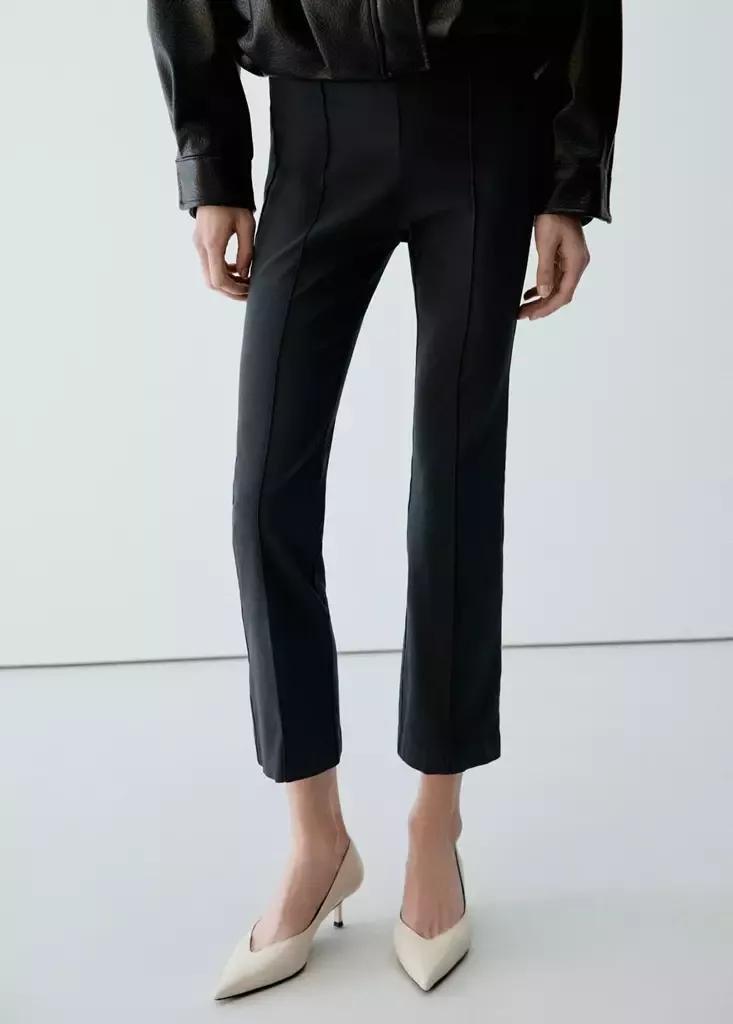 Grey High-Waist Crop Trousers, Charcoal, large image number 1