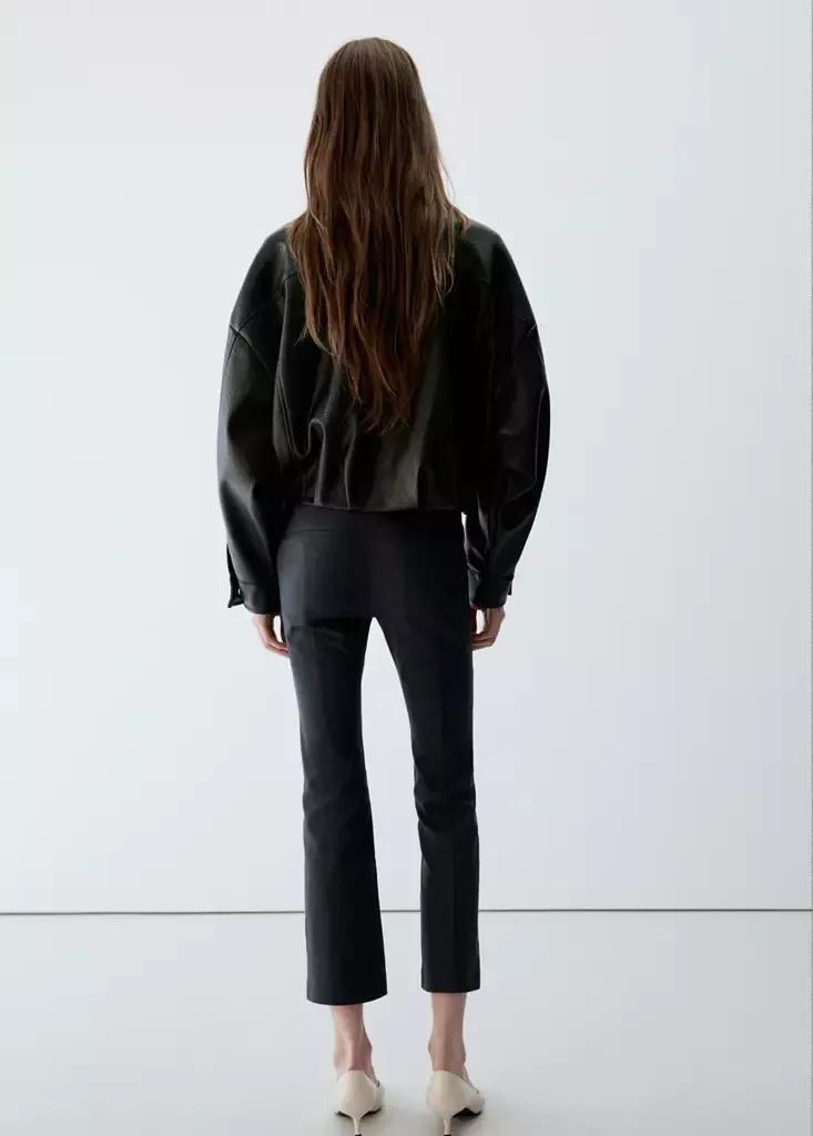 Grey High-Waist Crop Trousers, Charcoal, medium