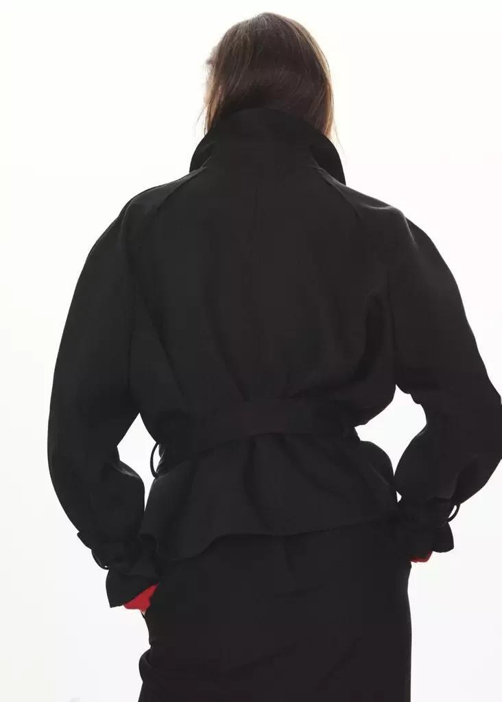 Black Shirt-Collar Jacket With Belt, Black, large image number 2