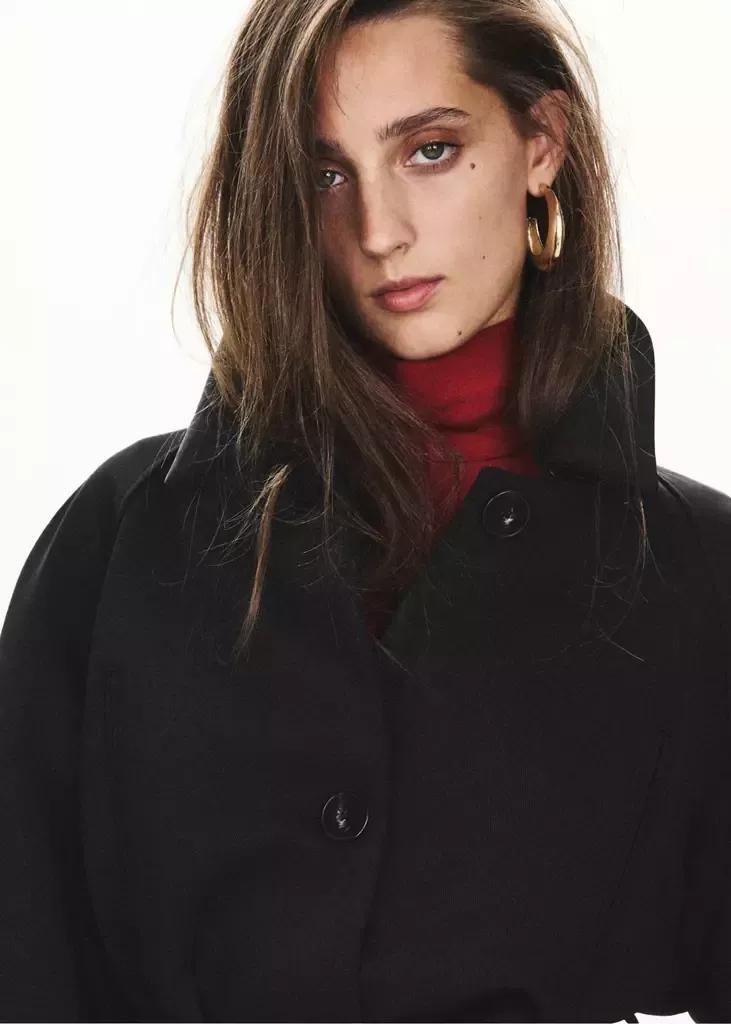 Black Shirt-Collar Jacket With Belt, Black, large image number 3