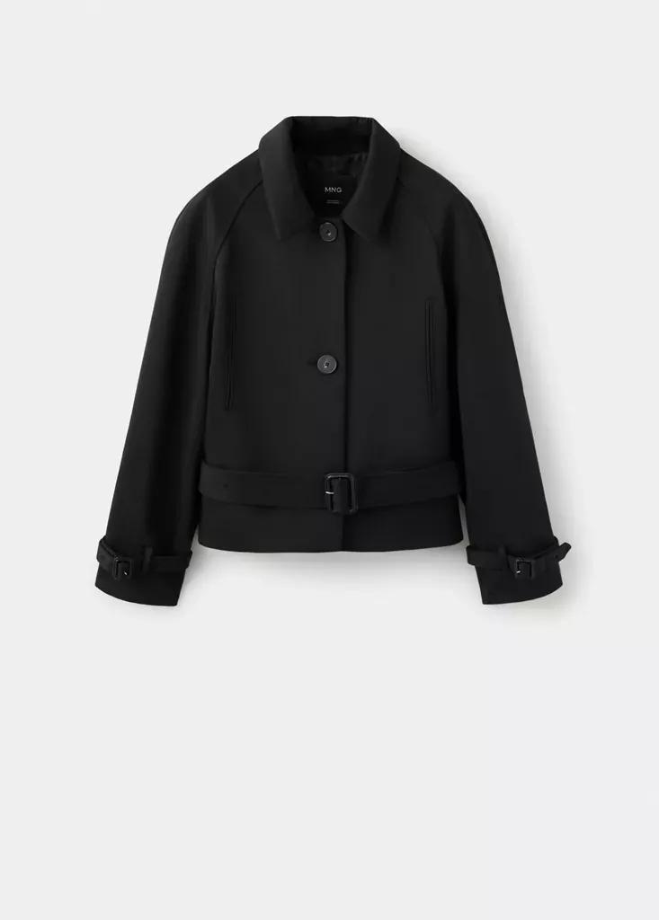 Black Shirt-Collar Jacket With Belt, Black, large image number 4