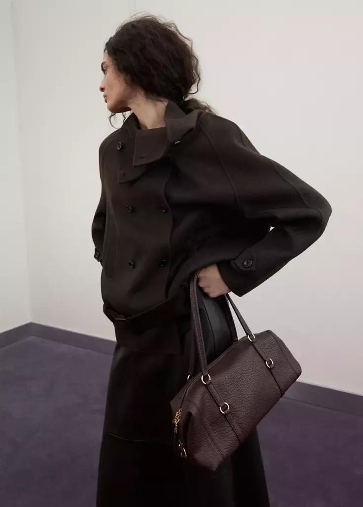 Brown Double-Breasted Wool Jacket, Dark Brown, medium