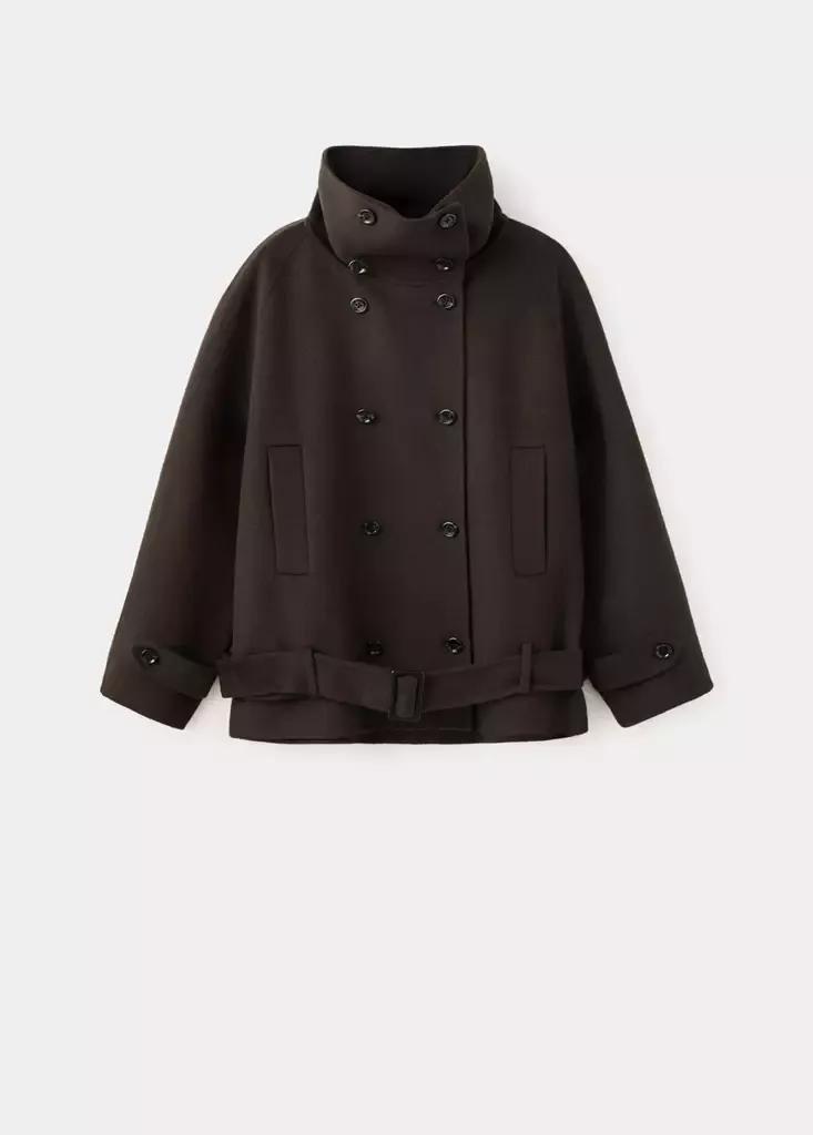 Brown Double-Breasted Wool Jacket, Dark Brown, large image number 3