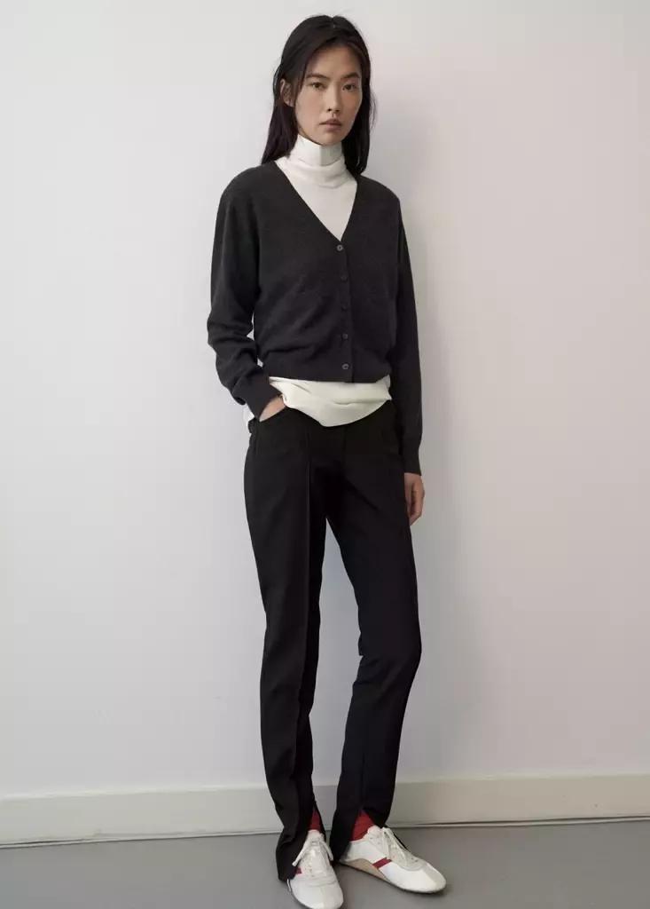 Grey Wool V-Neck Cardigan, Charcoal, large image number 0