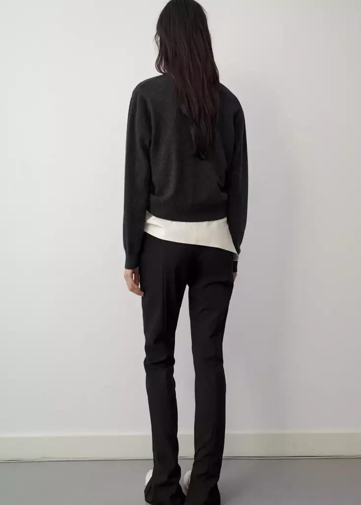 Grey Wool V-Neck Cardigan, Charcoal, large image number 2