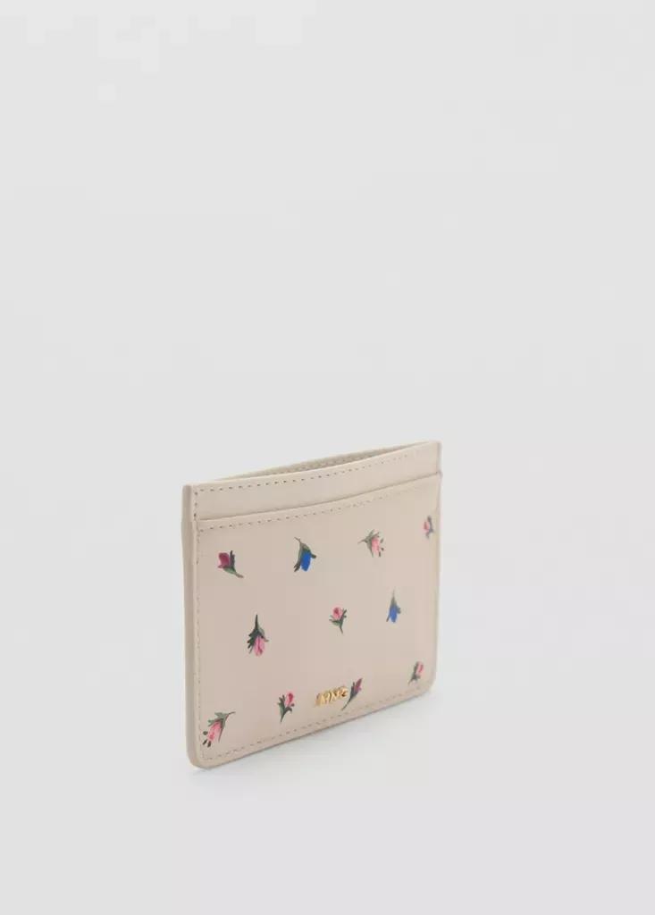 White Metallic-Effect Floral Print Card Holder, Natural White, large image number 1