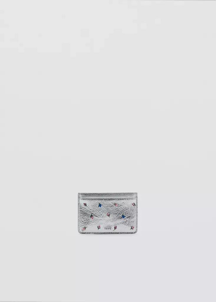 Silver Metallic-Effect Floral Print Card Holder, Silver, medium