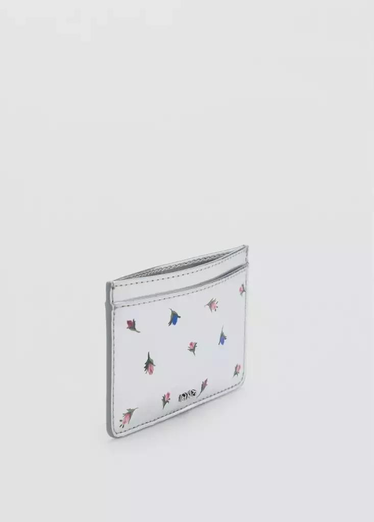 Silver Metallic-Effect Floral Print Card Holder, Silver, large image number 1