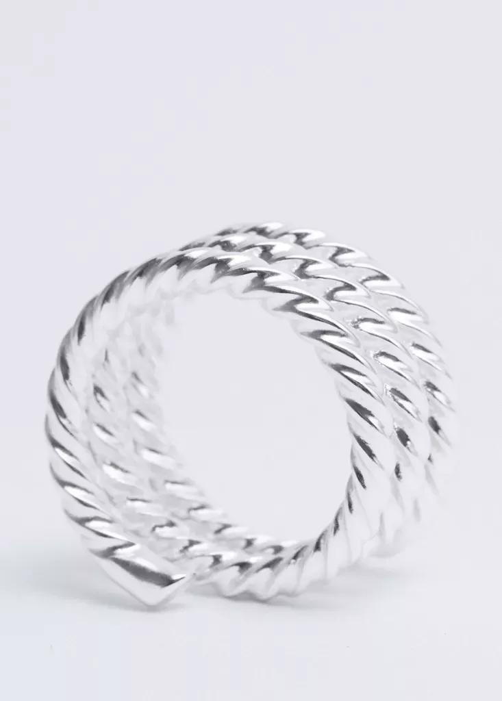 Silver Pack Of 3 Irregularly Shaped Rings, Silver, medium