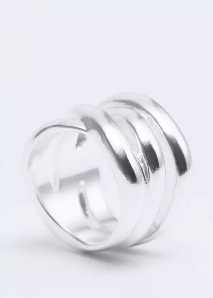 Silver Pack Of 3 Irregularly Shaped Rings, Silver, large image number 4