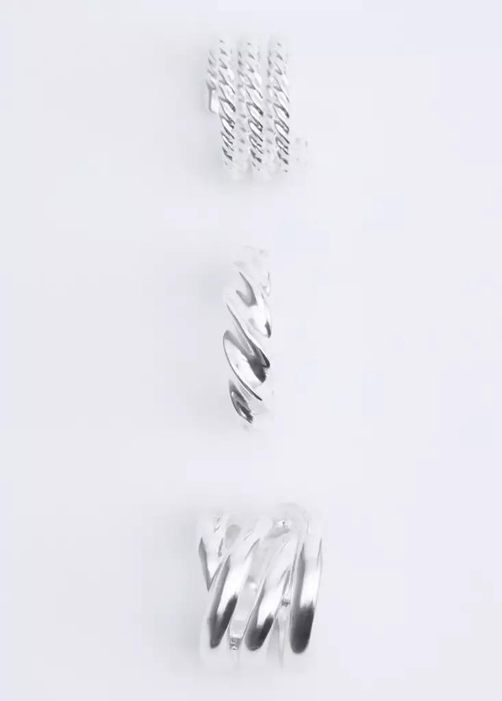 Silver Pack Of 3 Irregularly Shaped Rings, Silver, large image number 5