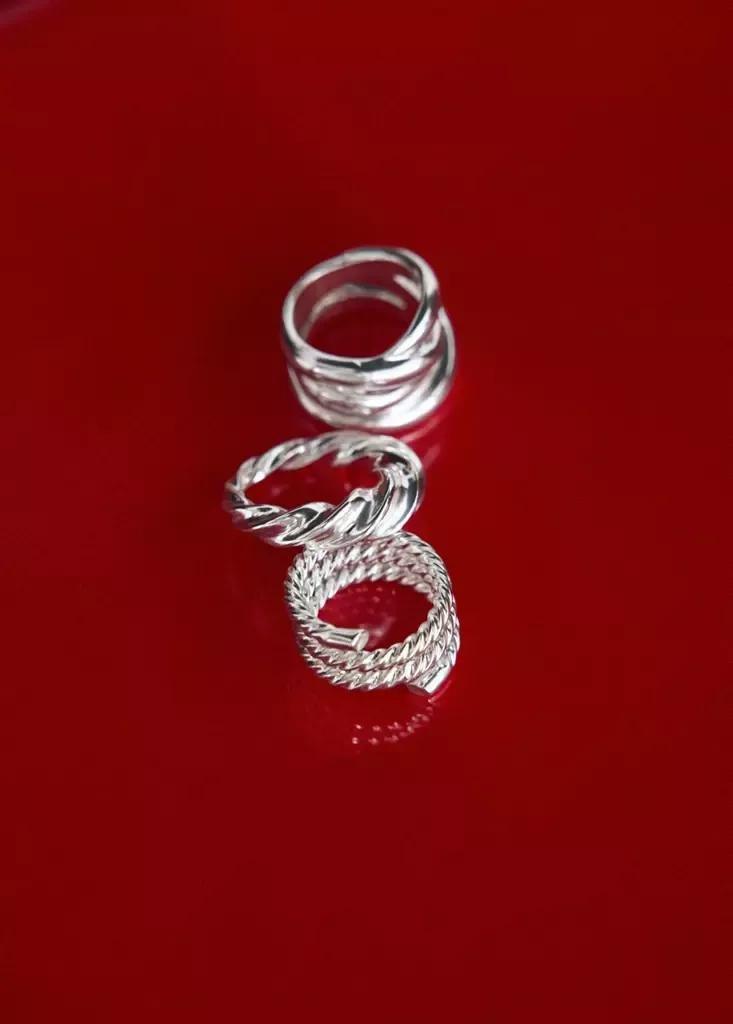 Silver Pack Of 3 Irregularly Shaped Rings, Silver, large image number 6