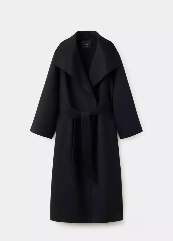 Black Handmade Wool Coat With Belt, Black, large image number 4