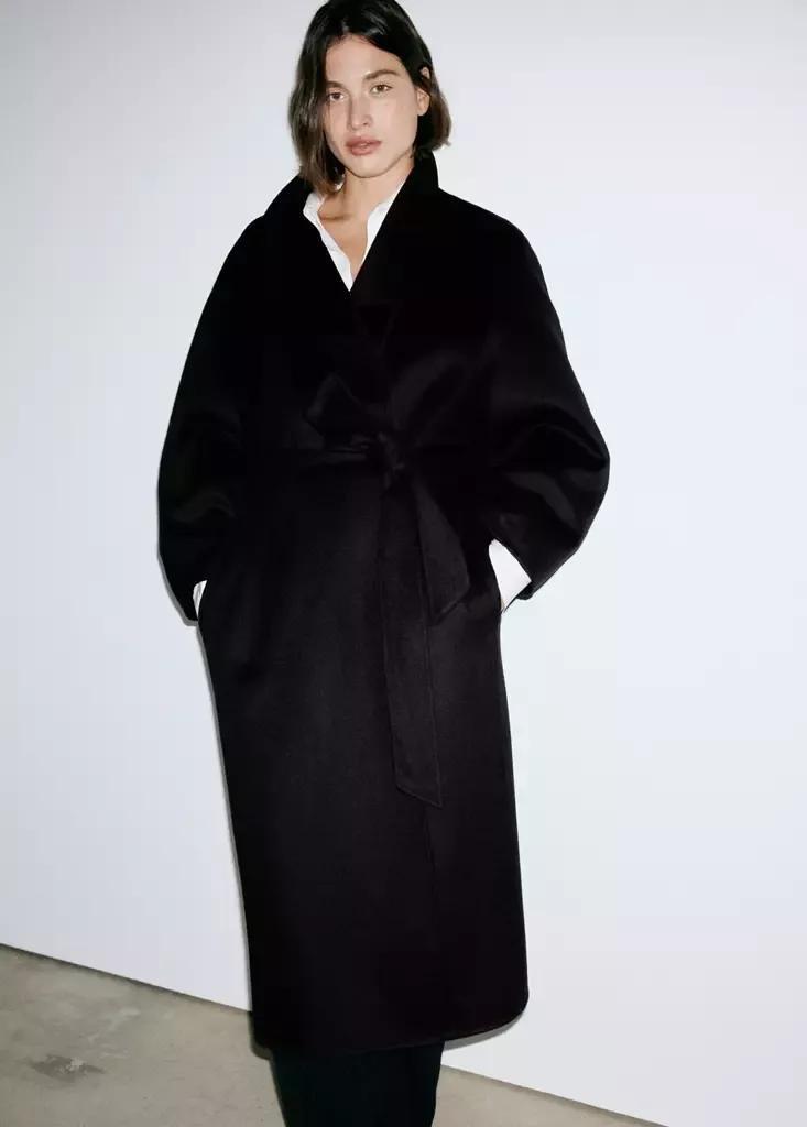 Black Handmade Wool Coat With Belt, Black, large image number 7