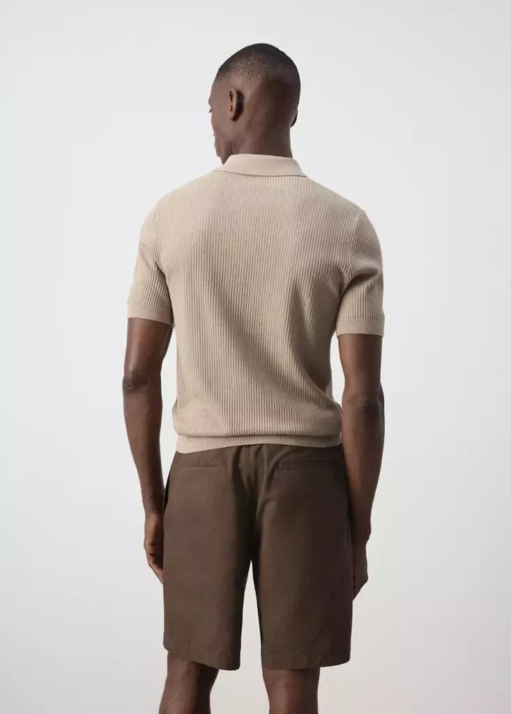 Beige Fine Rib-Knit Polo Shirt, Light Pastel Brown, large image number 2