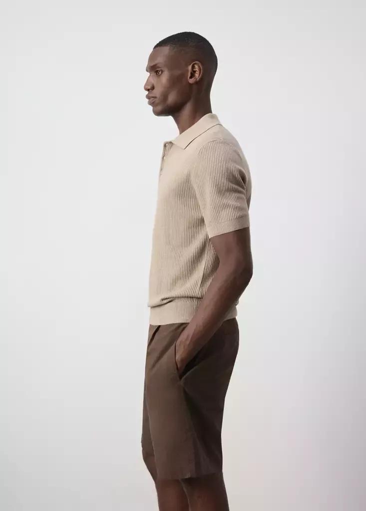 Beige Fine Rib-Knit Polo Shirt, Light Pastel Brown, large image number 4