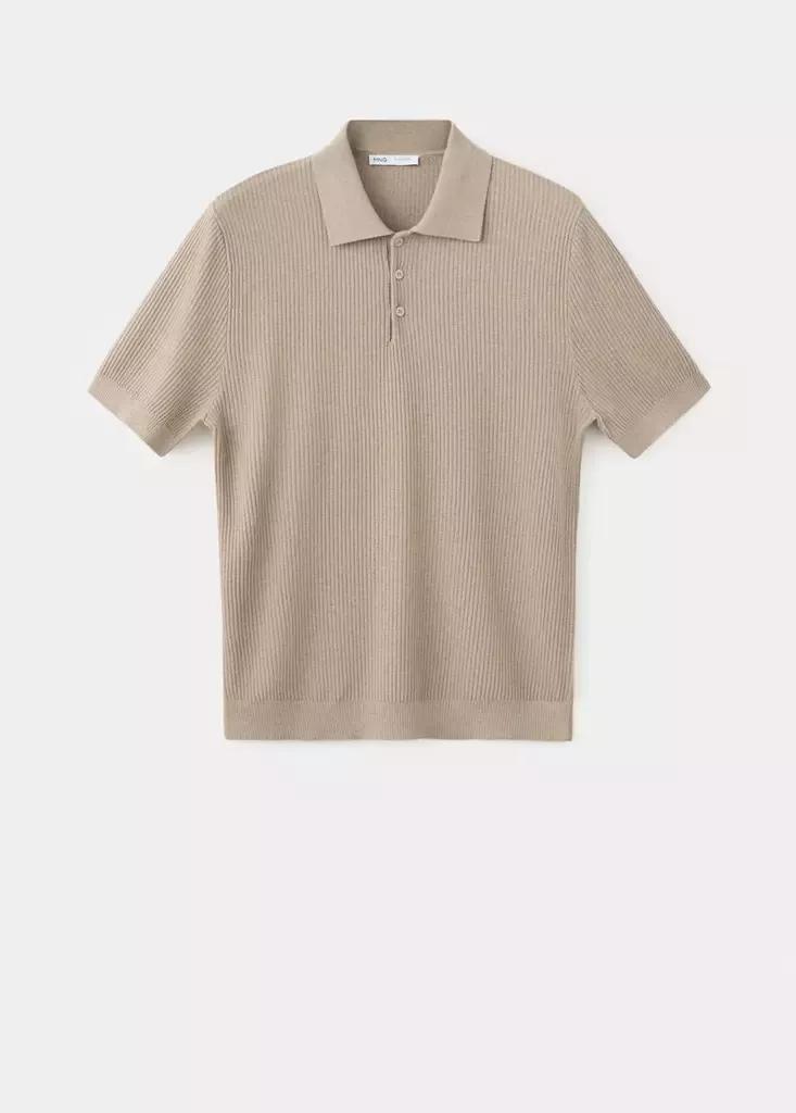 Beige Fine Rib-Knit Polo Shirt, Light Pastel Brown, large image number 5