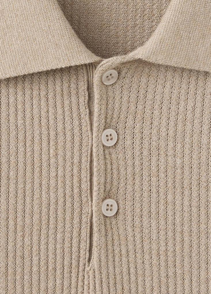 Beige Fine Rib-Knit Polo Shirt, Light Pastel Brown, large image number 6