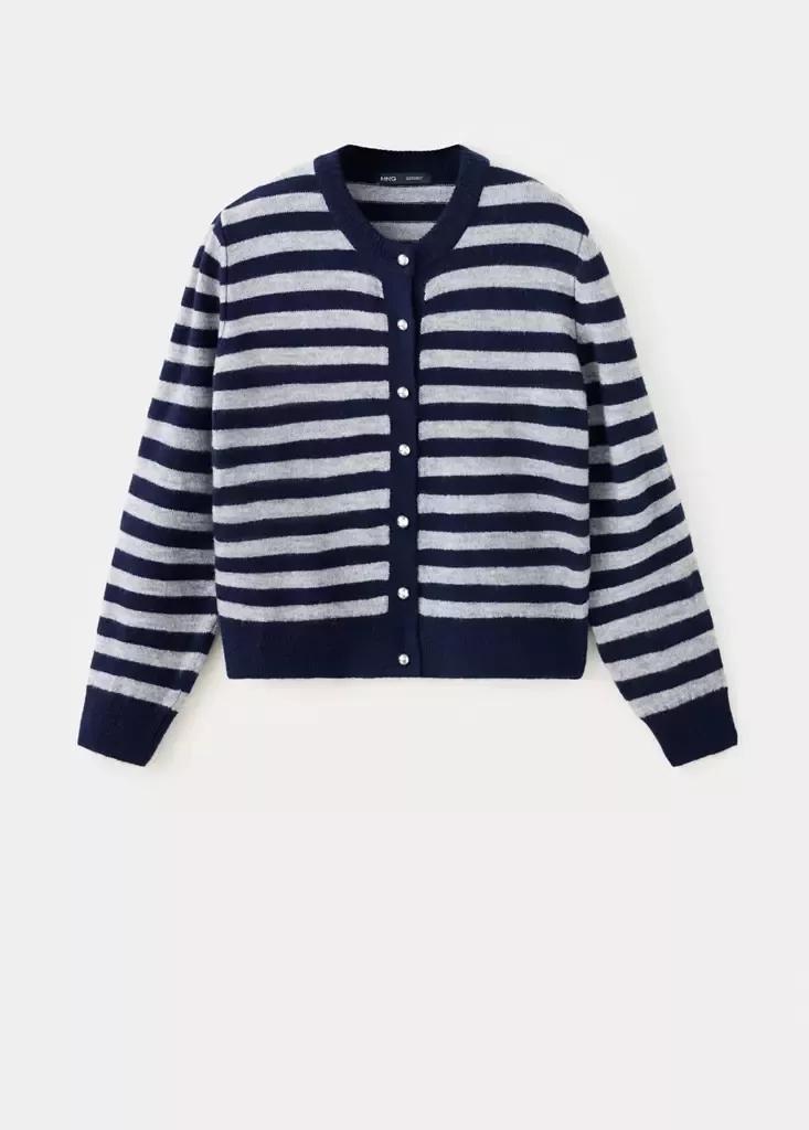 Navy Knitted Cardigan With Metallic Buttons, Navy, large image number 4