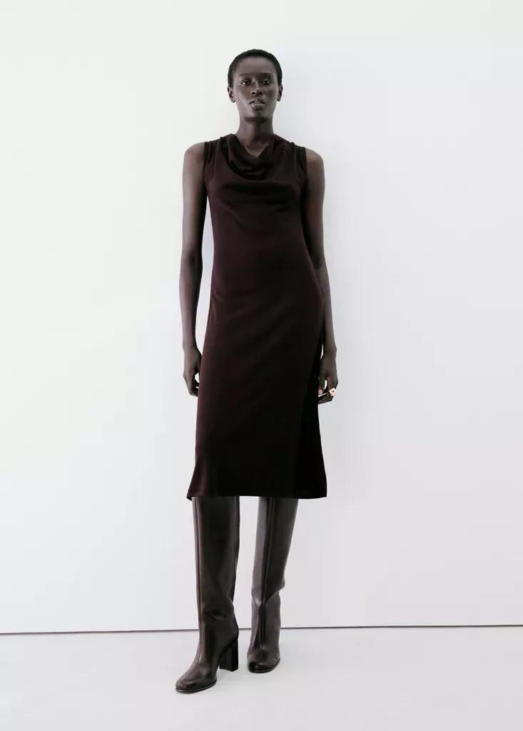Burgundy Draped Midi-Dress, Dark Red, medium