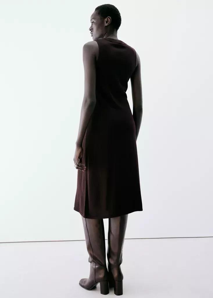 Burgundy Draped Midi-Dress, Dark Red, large image number 2
