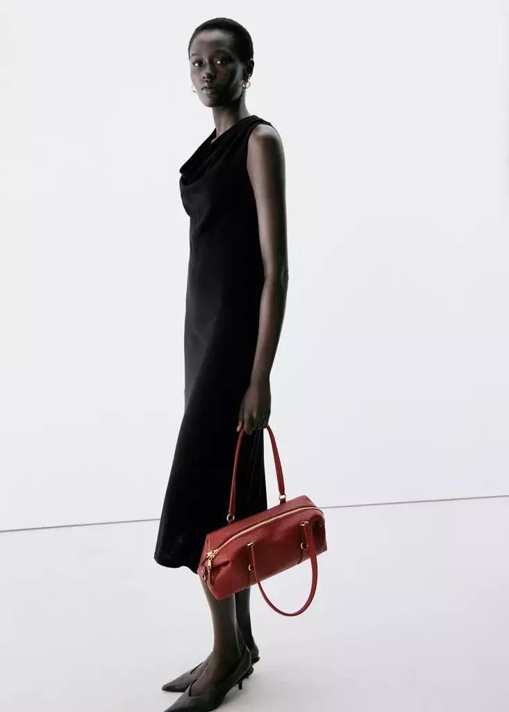Black Draped Midi-Dress, Black, large image number 0