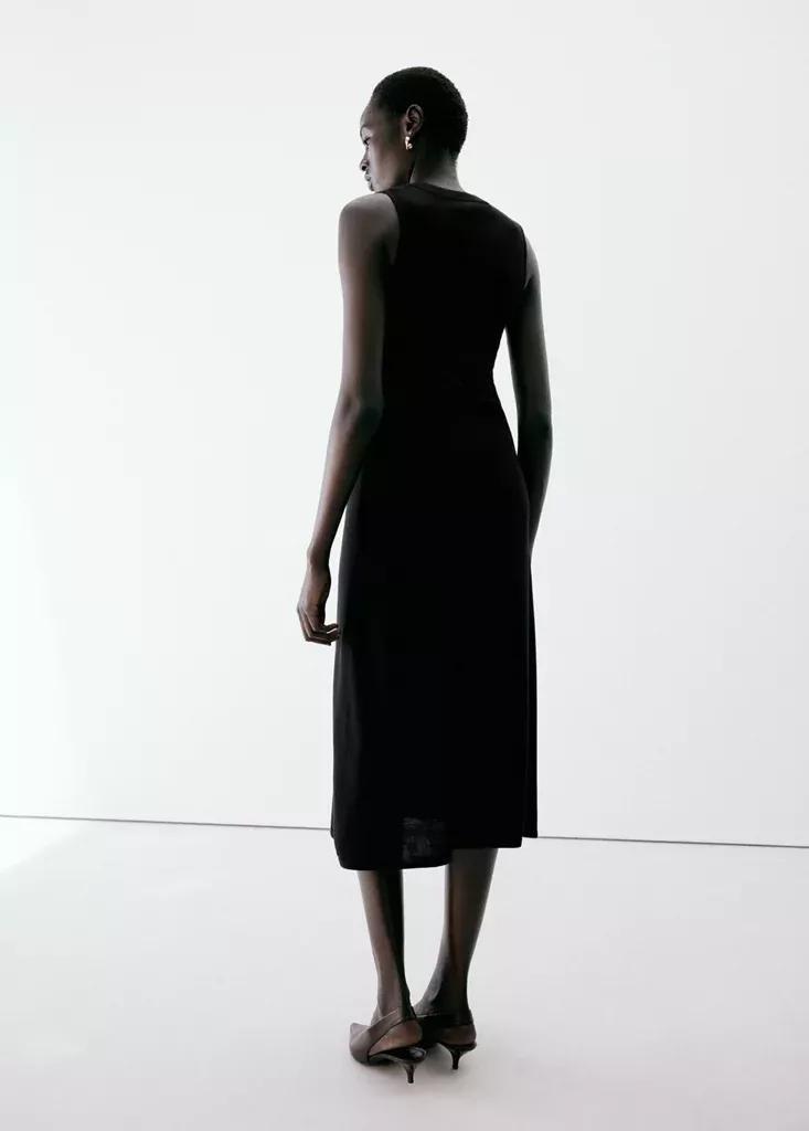 Black Draped Midi-Dress, Black, large image number 2