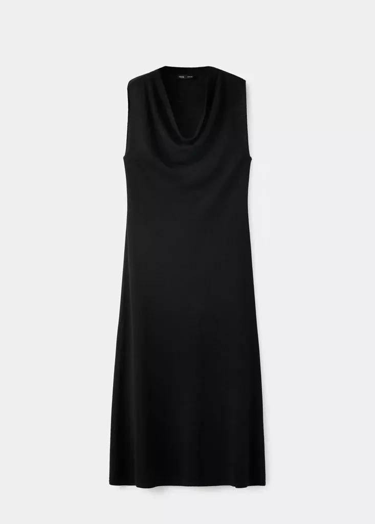 Black Draped Midi-Dress, Black, large image number 3