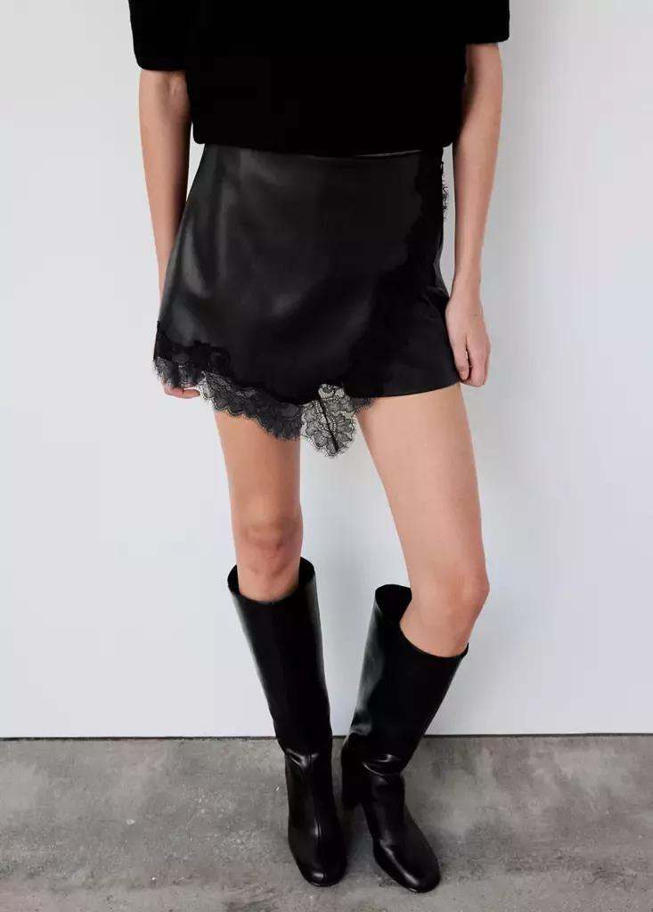 Black Faux-Leather Culottes, Black, large image number 1