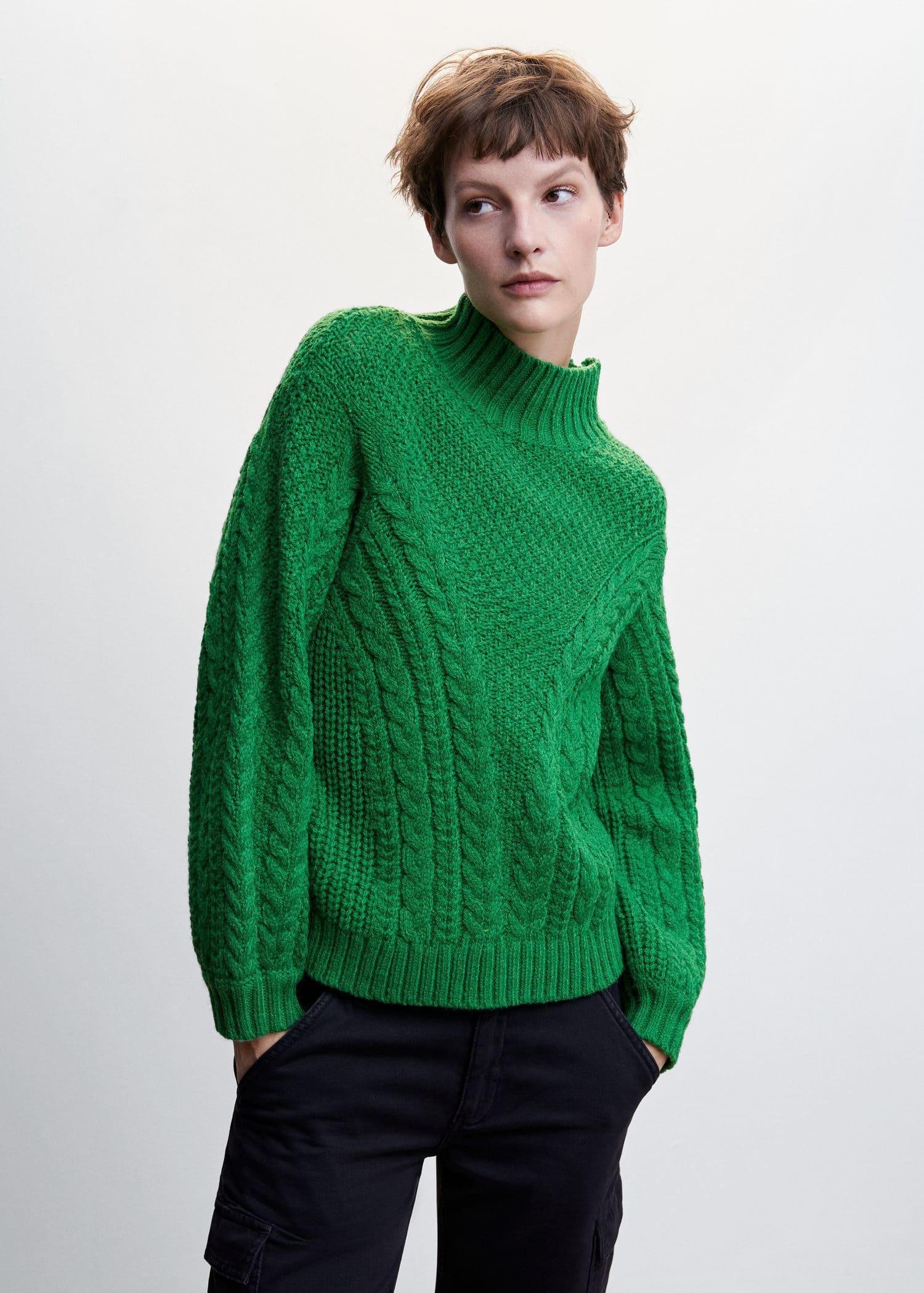 Green Braided Sweater With Perkins Neck, , large image number 1