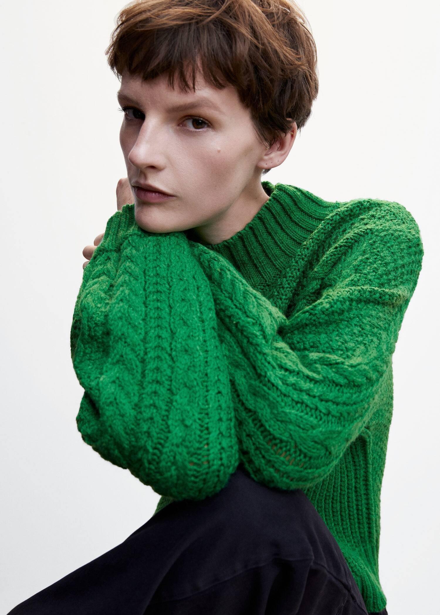 Green Braided Sweater With Perkins Neck, , large image number 3