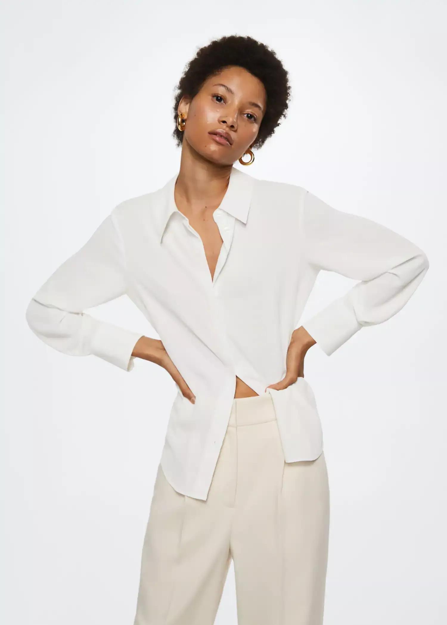 Off- White Buttoned Flowy Shirt, , large image number 0
