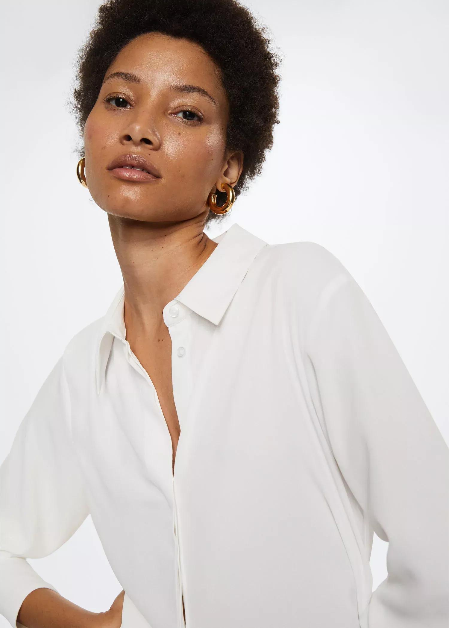 Off- White Buttoned Flowy Shirt, , large image number 2