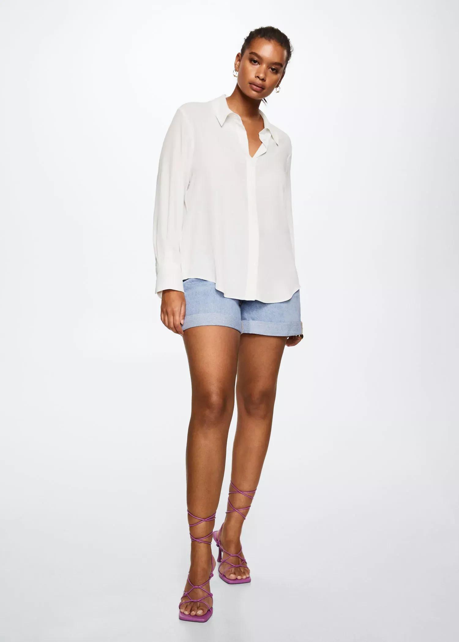 Off- White Buttoned Flowy Shirt, , large image number 3