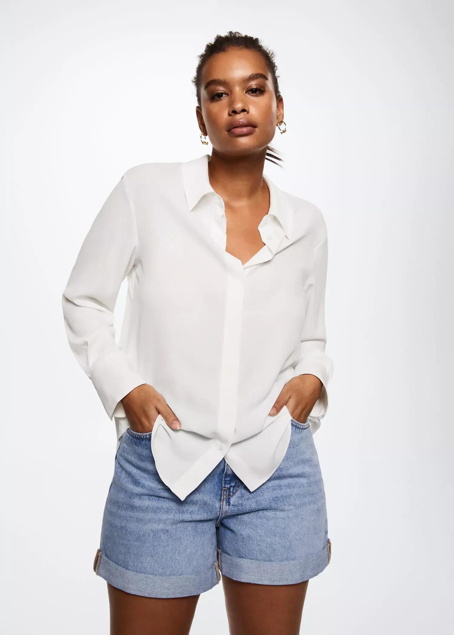 Off- White Buttoned Flowy Shirt, , large image number 4