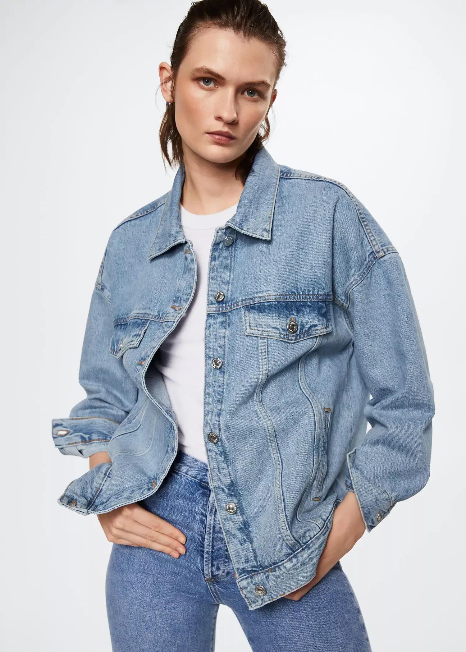 open blue Oversize denim jacket, , large image number 0