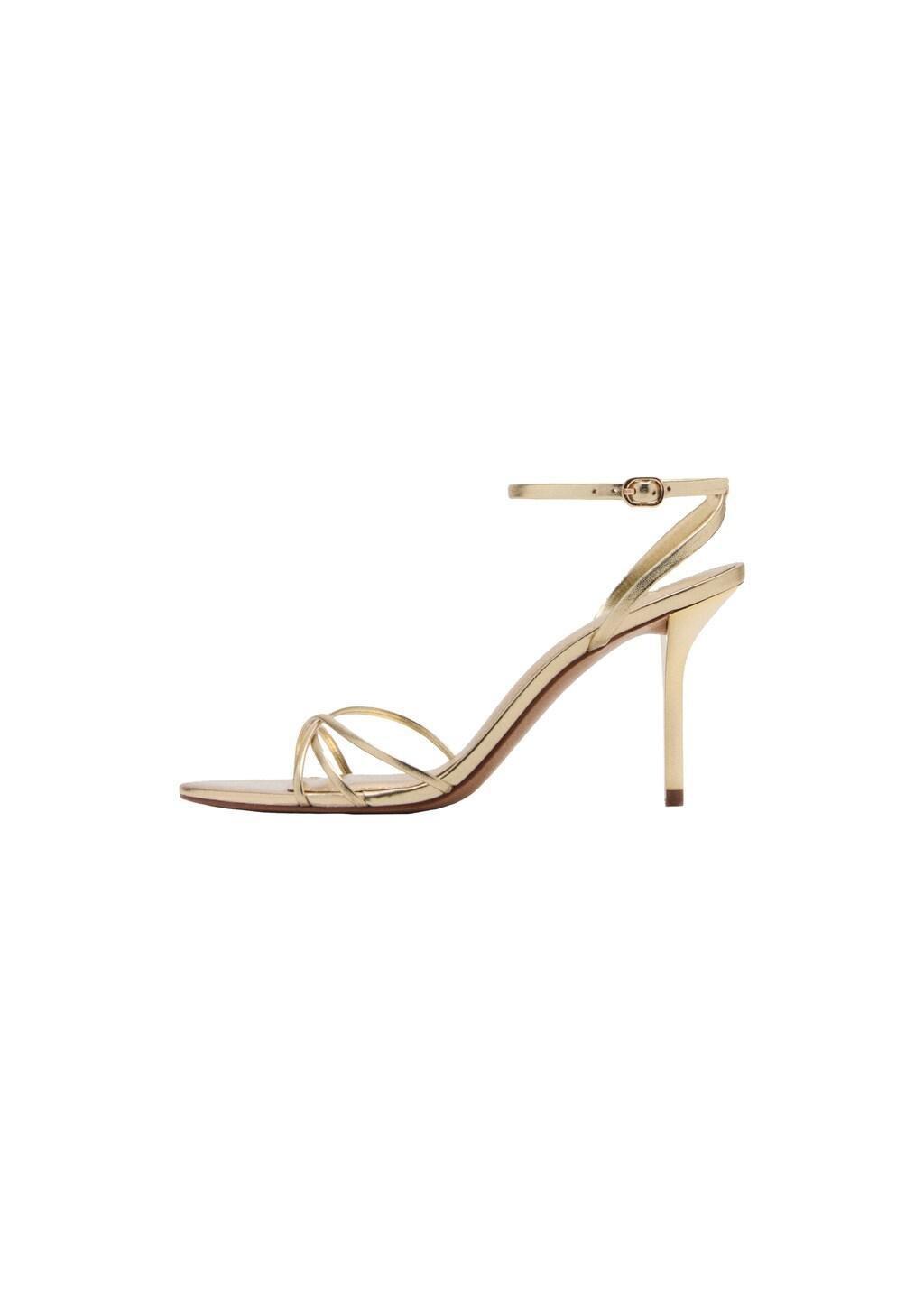 Gold Heeled Sandal With Crossed Straps, Gold, medium