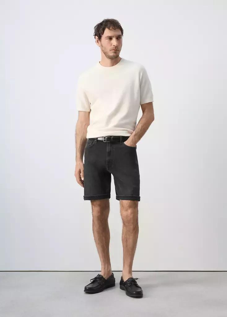 Grey Slim-Fit Turn-Up Bermuda Shorts, Open Grey, large image number 0