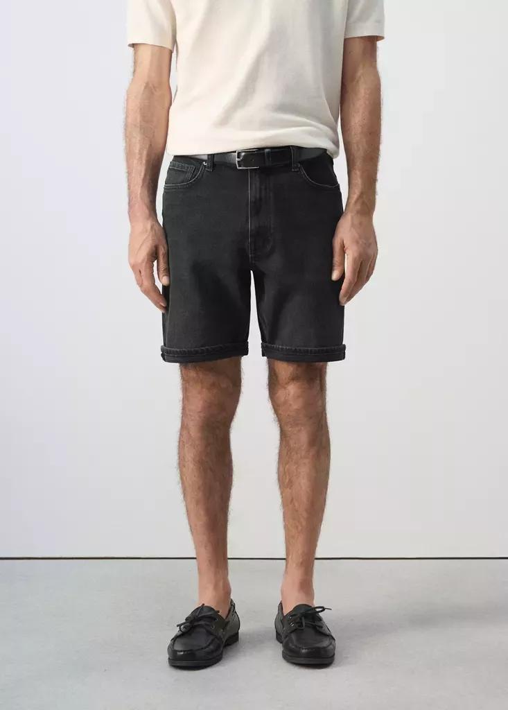 Grey Slim-Fit Turn-Up Bermuda Shorts, Open Grey, large image number 1
