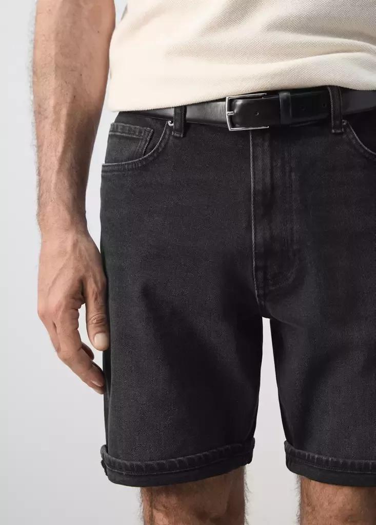 Grey Slim-Fit Turn-Up Bermuda Shorts, Open Grey, large image number 3