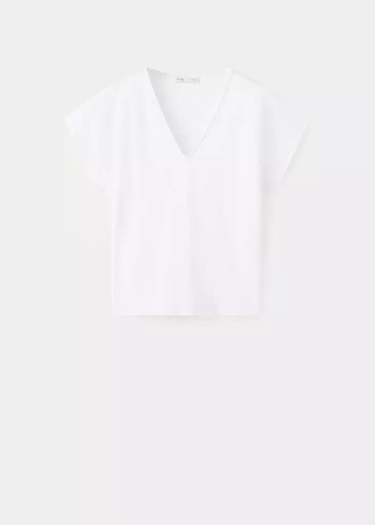 White V-Neck Cotton T-Shirt, White, large image number 4