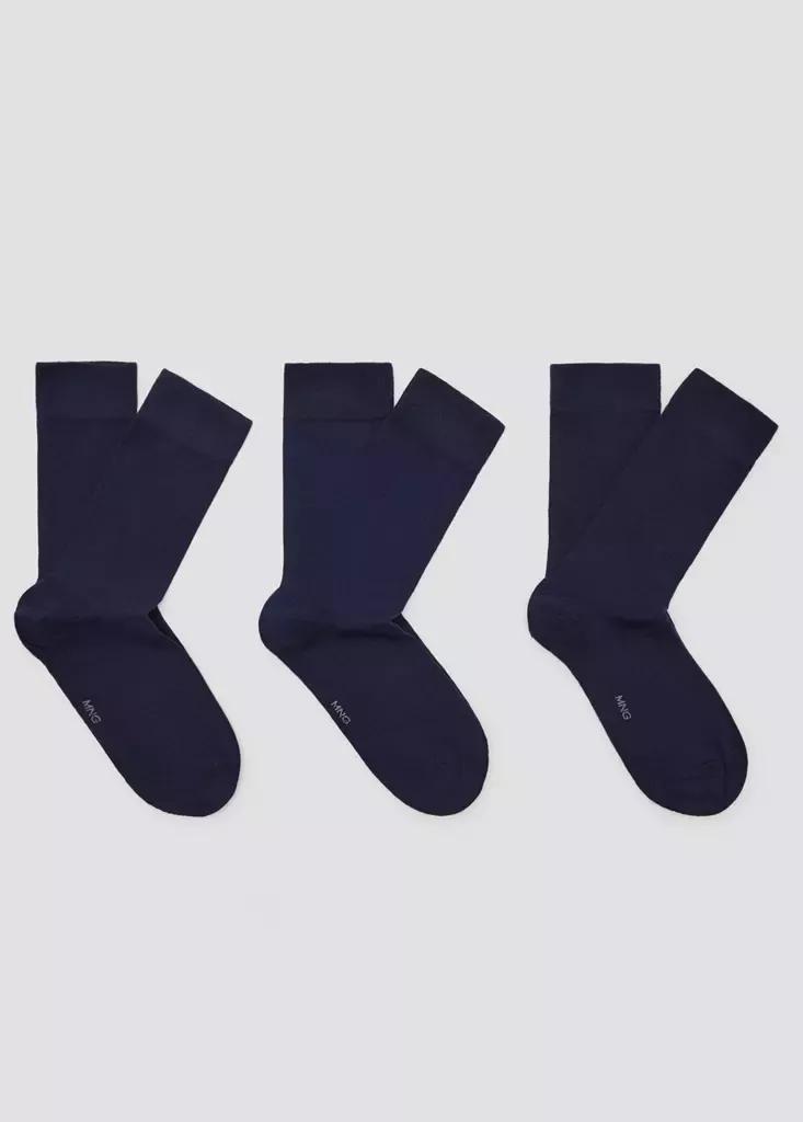 Navy Long Cotton Socks, Set Of 3, Navy, medium